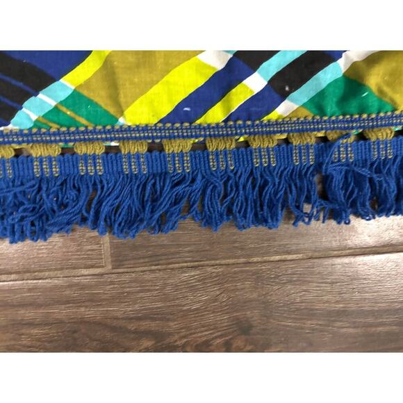 Blue Green Bed Coverlet Sheet with Fringe 73"x106" - Picture 6 of 10